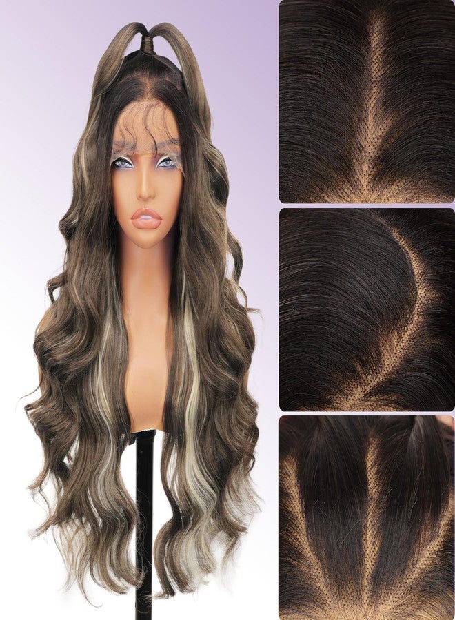 AISI HAIR 13×4 HD Brown Highlight Lace Front Wigs for Women - Pre Plucked Long Body Wavy Synthetic Lace Wig with Baby Hair, Beginner Friendly, Natural Looking, Free Part 28 Inch - Image 2